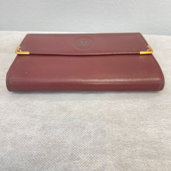 Cartier Vintage Must Line Bordeaux Tri-Fold Wallet w/ Kisslock Pouch - Preowned - Picture 7 of 15